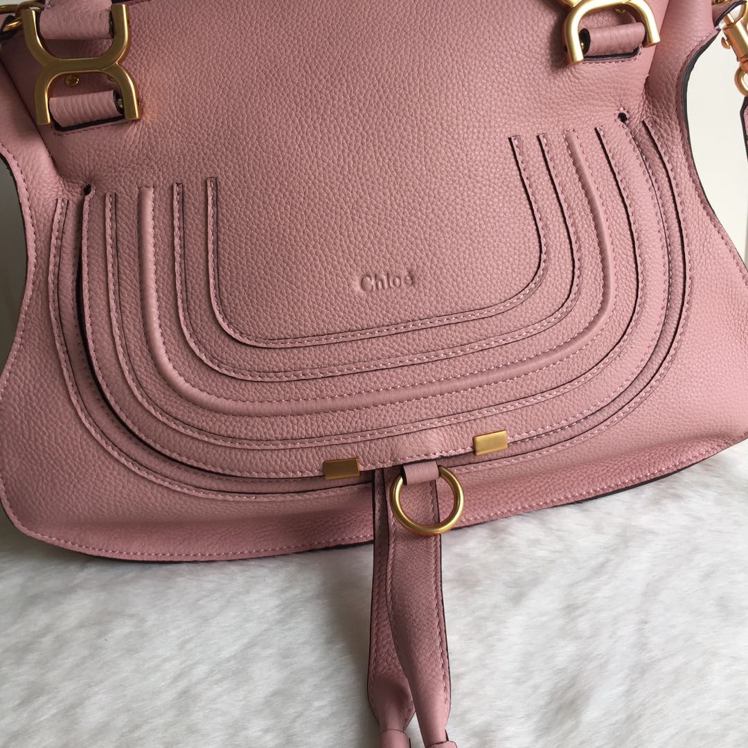 Chloe Large Marcie Bag In Pink Grained Leather